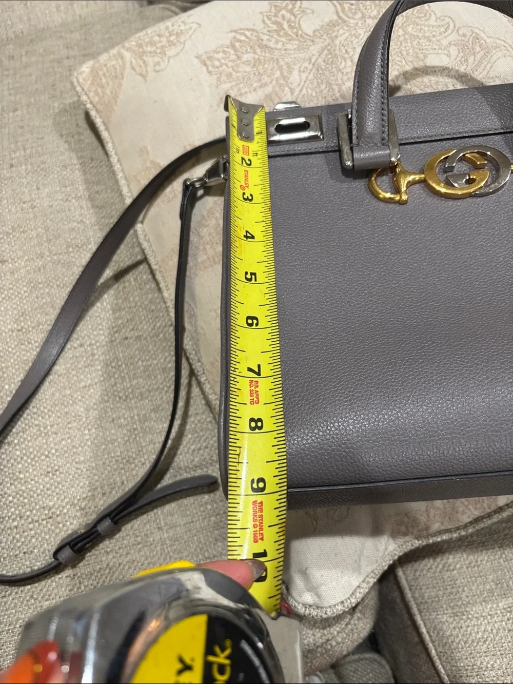 Gucci Gray Leather Satchel with Gold Horsebit Detail